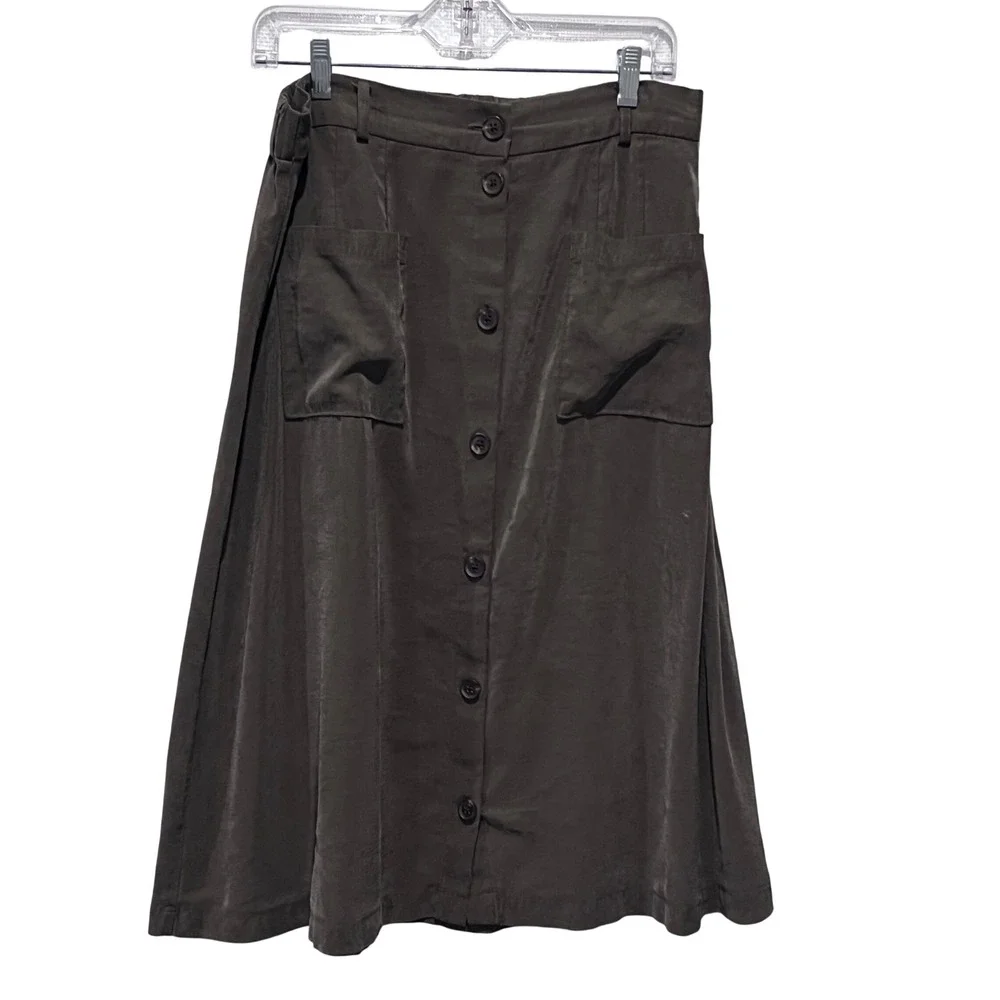 Old Navy Womens Olive Green Button Front Midi Skirt with Pockets Size L - Picture 1 of 10